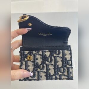DIOR Blue Jacquard Oblique Saddle Card Case Holder Wallet